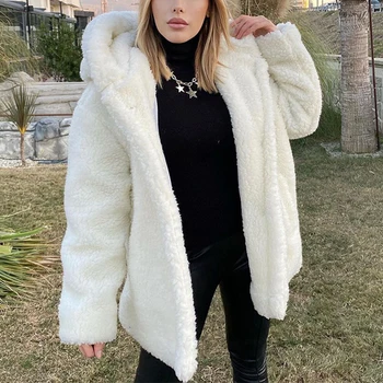 Kış kadın Ceket Faux Kürk Palto Yaka Yaka Dış Giyim Kadın Uzun Kollu Üst Kadın Kaşmir Sıcak Gevşek Kuzu Yün Ceket