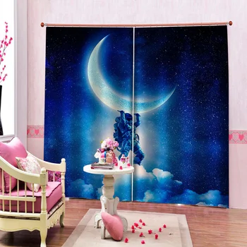 Yüksek Kaliteli karartma perdesi Ay Perdeleri Oturma Odası Yatak Odası İçin Yaratıcı Mavi Çocuk Odası Pencere Perdeler