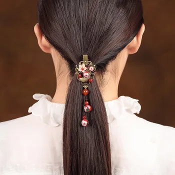Vintage Balık Emaye Işi saç tokası kırmızı akik Garnet Tokalarım Kadın saç Aksesuarları Kafa Takı El Yapımı Çin Etnik Saç Tokası