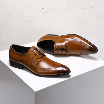 2019 Hakiki Deri Erkek Elbise Ayakkabı Lace Up Oxford Parti Düğün erkek ayakkabısı Resmi erkek resmi ayakkabı erkekler büyük boy sapato masculino