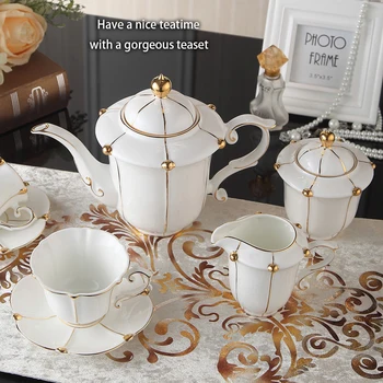 Altın Inci kemik çini çay seti Asil Seramik Kahve seti Porselen çay bardağı Demlik Çay Fincanı şekerlik süt sürahisi Töreni Teaware