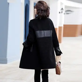 Kadın Kürk Ceket Kış Ceket Moda Patchwork Uzun Kalınlaşmış Lambwool Deri Ceket Büyük Boy Sıcak Faux Kürk Palto 5XL W2403