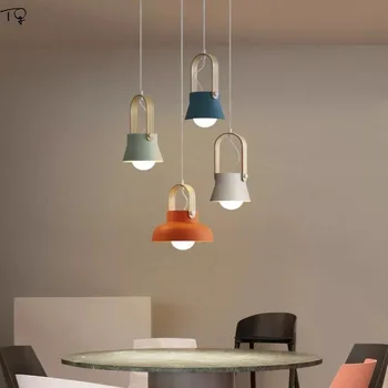 Iskandinav basit demir ahşap LED kolye ışıkları yatak odası restoran asılı lamba Loft dekor kapalı mutfak armatürleri Aydınlatma Armatür