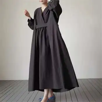 2020 kadın yeni bahar ve yaz Kore tarzı artı boyutu diz üzerinde uzun tarzı kazak mizaç V Yaka gevşek elbise