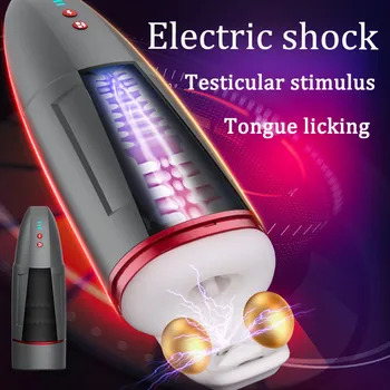 Gerçekçi Elektrik Çarpması Titreşimli Erkek Masturbator Vajina Yalama Elektrik Stimülasyonu Testis Mastürbasyon Seks Oyuncakları Erkekler için