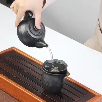 Japon siyah çömlek Kung Fu çay setleri ev demlik çay bardak tam set seramik çay hediye kutusu