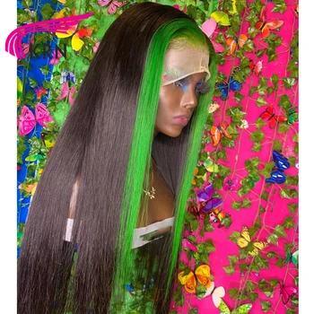 Vurgulamak Yeşil Renk 13x4 Dantel ön peruk Ile Kadınlar Için İnsan Peruk Perulu insan saçı peruk Remy Brezilyalı Saç Kadınlar ıçin