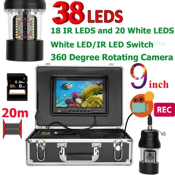 9 İnç DVR Kaydedici 20 m 50 m 100 m Sualtı Balıkçılık Video Kamera Balık Bulucu IP68 Su Geçirmez 38 LEDs 360 Derece Dönen Kamera