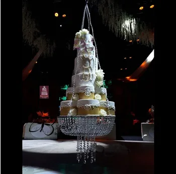 Dia 60 cm Yuvarlak Kristal avize kek standı Asılı Kek Raf ile kristal boncuklu kek masa düğün dekorasyon için
