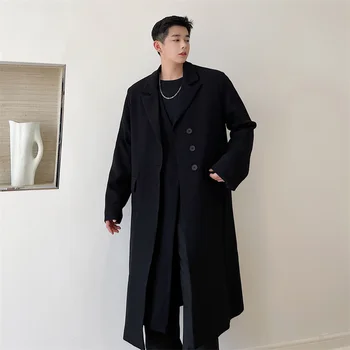Erkek Trençkot Takım Elbise Yaka Sonbahar Ve Kış Yeni Çift Ön Tasarım Eğlence Büyük Boy Uzun Trençkot