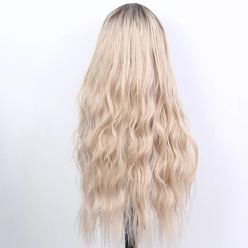Sivir Sentetik Dantel peruk Kadınlar Için Uzun Dalgalı orta kısmı Ombre sarı saç Fiber doğal saç peruk ısıya dayanıklı Günlük / Parti