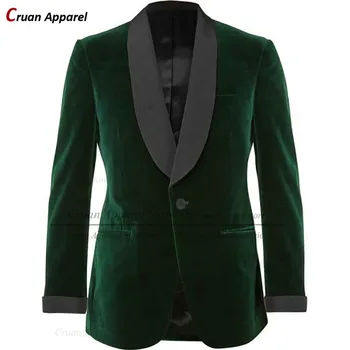 (Tek Blazer) Yeni Lüks Yeşil Kadife Erkek Blazers Düğün Yemeği için Tailor-made Beyefendi Takım Elbise Ceket Resmi Slim fit Erkek Ceket