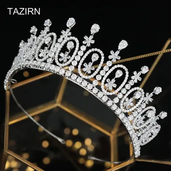 Trendy Tam Kübik Zirkonya Prenses Taç CZ Düğün Gelin Tiaras Kristal Headpieces Zirkon Parti Balo Saç Aksesuarları