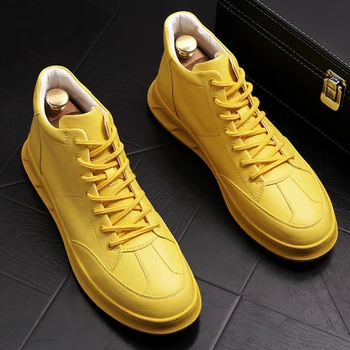 Kore moda erkek botları ınek deri ayakkabı flats ayakkabı platformu çizme siyah beyaz sarı ayak bileği botas masculinas botines hombre