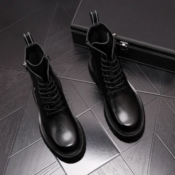 İngiltere stil erkek moda motosiklet çizmeler ınek deri takım ayakkabı siyah platformu bottes homme ayak bileği botas hombre chaussures