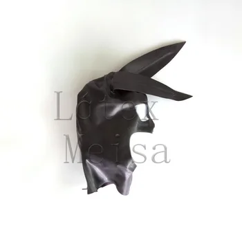 Hayvan tavşan tasarım fetiş lateks hood açık gözler ve ağız ile katı siyah renk