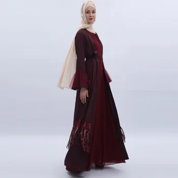 2021 Müslüman Yeni Moda Orta Doğu Püskül Sequins Dubai Gevşek Hırka kadın Giyim Açık Kimono Müslüman Elbise Kadın