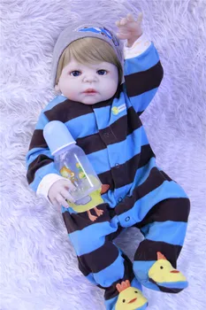 22 inç 55 cm reborn tam silikon bebekler erkek bebek gerçekçi mavi takım elbise peruk seti eğitici çocuk doğum günü bebe alive oyuncak bonecas