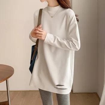 Ilkbahar Ve Sonbahar Japon Ve Kore Tarzı Rahat Moda Tüm Maç Yarım yüksek Yaka Dibe Kadın uzun kollu T-shirt