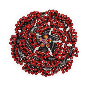 Güzel zarif son tasarım parlak kırmızı moda yeni stil çiçek şekli elmas taklidi broş