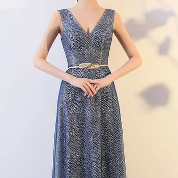 Moda Yeni V Boyun Akşam Elbise Cheongsam Gümüş Konak Uzun Elbiseler Qi Pao Kadın Çince Geleneksel Giyim Parti Kıyafeti Qipao