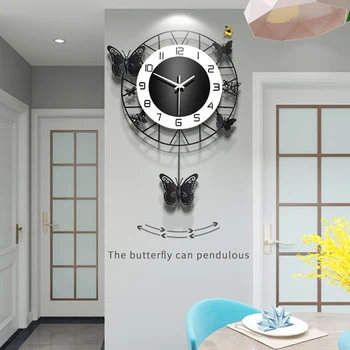 Muhtasar Yuvarlak Kelebek Sarkaç duvar saati Olmayan geçiyor Olmayan chim Süpürme Hareketli Dekoratif Saatler Ofis Çalışma Odası Ev için