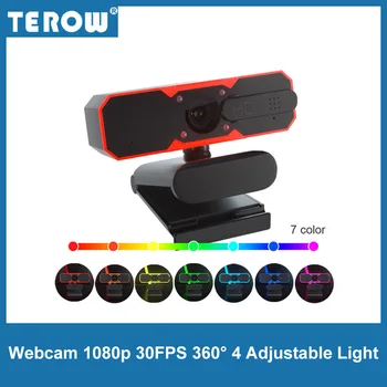 Webcam 1080p 30FPS 360°Otomatik Odaklama ve Net Stereo Mikrofon Webcam 4 Ayarlanabilir ışık HD ve Video/Oyun/Canlı için Gizlilik Koruması