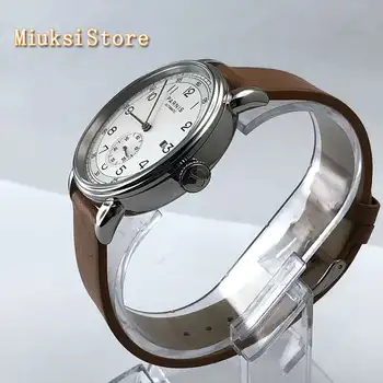 42mm üst marka Parnis erkek yeni mekanik izle gümüş kasa beyaz kadran tarih deri otomatik moda hediye saatler 2961