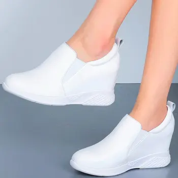 Rahat ayakkabılar kadın Inek Deri Moda Sneaker Ayak Bileği Çizmeler Platformu Kama Yüksek Topuk Tıknaz Oxfords rahat ayakkabılar