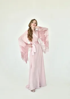 2020 Moda Bayan Pijama Seksi Bayan Dantel Şifon Sarar Kadın Bornoz Şeffaf Gecelik Kat Uzunluk Elbise Nedime Şal