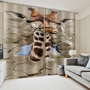 Morden kırdı duvar hayvan perdeleri 3D Perdeler Oturma Odası Yatak Odası Perdeler Cortinas Özelleştirilmiş boyutu 3d stereoskopik perdeler