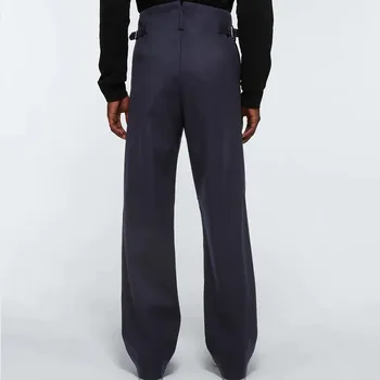 Erkek Çift Pilili Yün Pantolon Sonbahar Ve Kış Yeni Moda Trendi Büyük Boy Çok Yönlü Lacivert Düz Tüp Rahat Pantolon