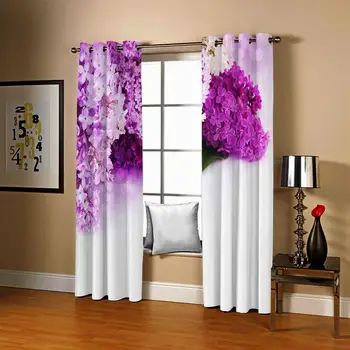 Lüks Karartma perdeleri 3D Pencere Perdeleri Oturma Odası Yatak Odası İçin mor çiçek perdeleri