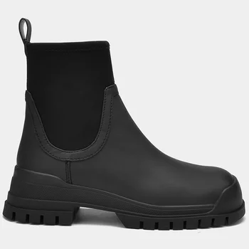 Rainboots Sonbahar Düz Kalın tabanlı Ayak Bileği Patik Siyah Artan kadın ayakkabısı Chelsea Streç Kısa Tüp Martin Çizmeler