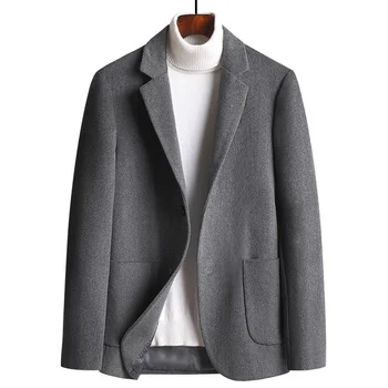 Kış Sonbahar Erkekler Moda Katı Yün Suit Ceketler erkek Ince Blazer Dış Giyim Erkek Uzun Kollu Casual Palto O552