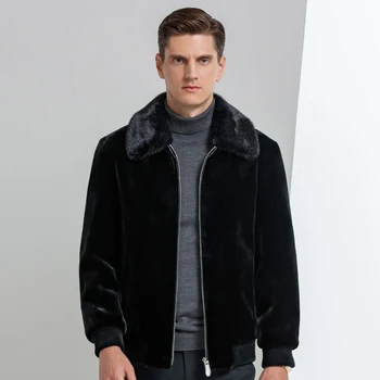Yeni 2021 Vizon Kürk Yaka Sıcak Kış erkek Ceket Ceket Kürk Ceket Rahat Sıcak Kadife Ceket Adam jaqueta de couro, Büyük Boyutları M-4XL