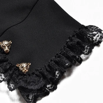V Yaka Beş noktalı Kollu Bel Siyah Dantel Trim Fishtail Etek Orta uzunlukta Elbise 2022 Bahar Yeni Elbise Kadınlar için