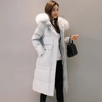 Sıcak kadın Beyaz Ördek Aşağı Ceket Yastıklı Kadın Uzun Parkas Kar Kış Ceket Kadın Kürk Yaka Kapüşonlu Ceket Casacos LY597