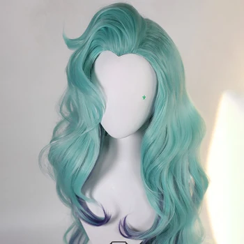 LOL KDA Seraphine Cosplay peruk YENİ KDA Gevşek Dalga Yeşil karışık Mor Kadın Peruk ısıya dayanıklı sentetik Saç