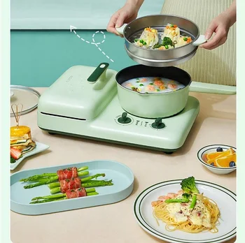 220 V yapışmaz Elektrikli Waffle makinesi Ev 4 İn 1 Sandviç Makinesi Kızartma Pot Vapur İle Çıkarılabilir Plaka Kahvaltı İçin