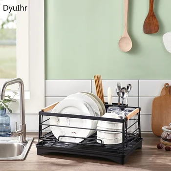 DyuIhr Modern basitlik yaratıcı mutfak malzemeleri drenaj bulaşıklık ayrılabilir depolama raf siyah sayaç mutfak rafı