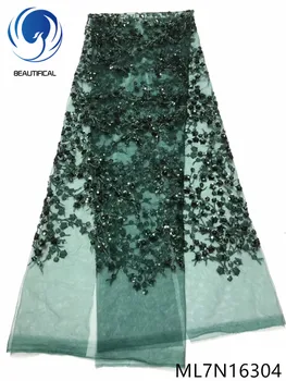 BEAUTIFICAL afrika dantel kumaşlar ıçin Yeni Tasarım sequins krep brokar tül dantel kumaş elbise nijeryalı dantel kumaş ML7N163