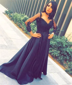 Uzun Kollu Siyah Gelinlik Modelleri Illusion Dantel Saten A Hattı Yüksek Kalite Düğün Törenlerinde 2020 Custom Made Kadınlar Elbise