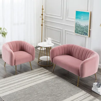 Kahve dükkanı daire oturma odası için özel İskandinav tarzı metal kadife rahat salon kanepe sandalye