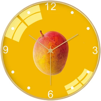 Kısa pastoral mango sanat duvar saati Modern şık meyve tema ev dekorasyon saatler