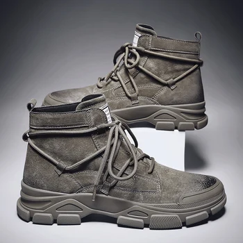 2019 yeni tasarımcı süet erkek yürüyüş ayakkabıları kış yürüyüş botları erkek yüksek top yürüyüş avcılık ayakkabı spor ayakkabı peluş ayakkabı