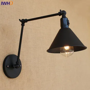 IWHD E27 vintage lamba siyah Metal 2 Arms Endüstriyel duvar lambası Loft Tarzı Aplik duvar ışıkları Ev Aydınlatma Için Lamparas De Techo
