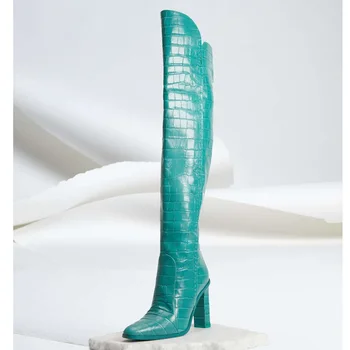 Yeni marka moda yılan baskı mikrofiber diz üzerinde yüksek çizmeler seksi yüksek topuklu ayakkabı kadın bayanlar sonbahar kış kar botları