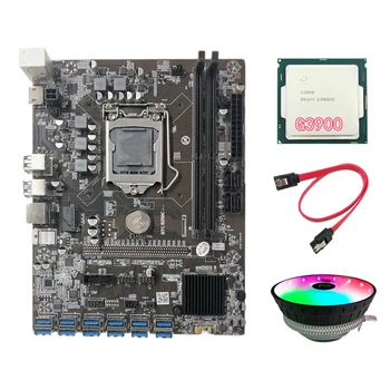B250C Madencilik Anakart ile RGB Soğutma Fanı+G3900 CPU + SATA Kablosu 12 PCIE USB3. 0 GPU Yuvası LGA1151 Destek DDR4 RAM