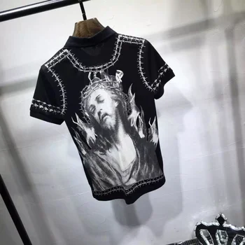 Gotik Yaz Vintage Baskılı Slim Fit Turn - Aşağı Yaka Kazak T-Shirt Erkek Kısa Kollu Casual Tees Tops Siyah Pamuk T-Shirt